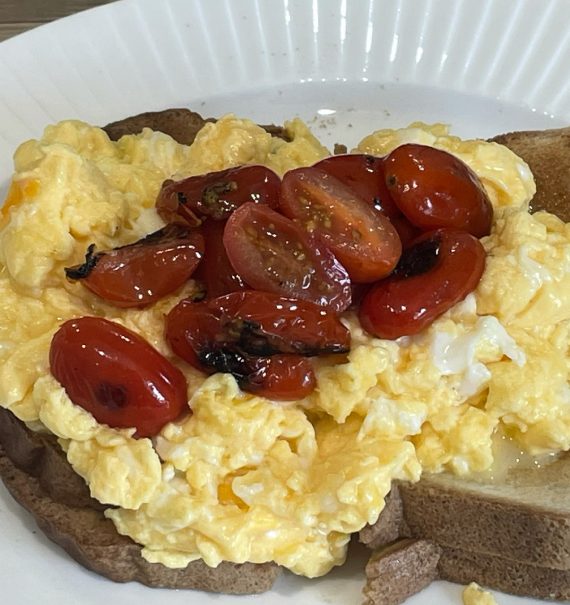 Gluten free scrambled eggs on toast