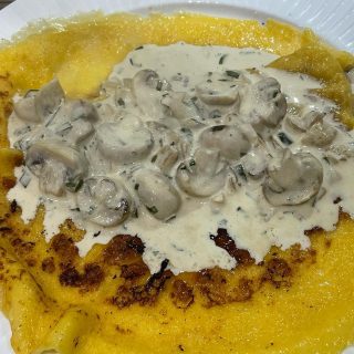 Wow never have my #glutenfree pancakes been so yellow. #nofilter too. Simply I used rich yolk eggs and they looked abs tasted amazing. I decided this year to have a savoury filling first and then the traditional lemon and sugar. The filling is mushrooms in a creamy tarragon sauce.